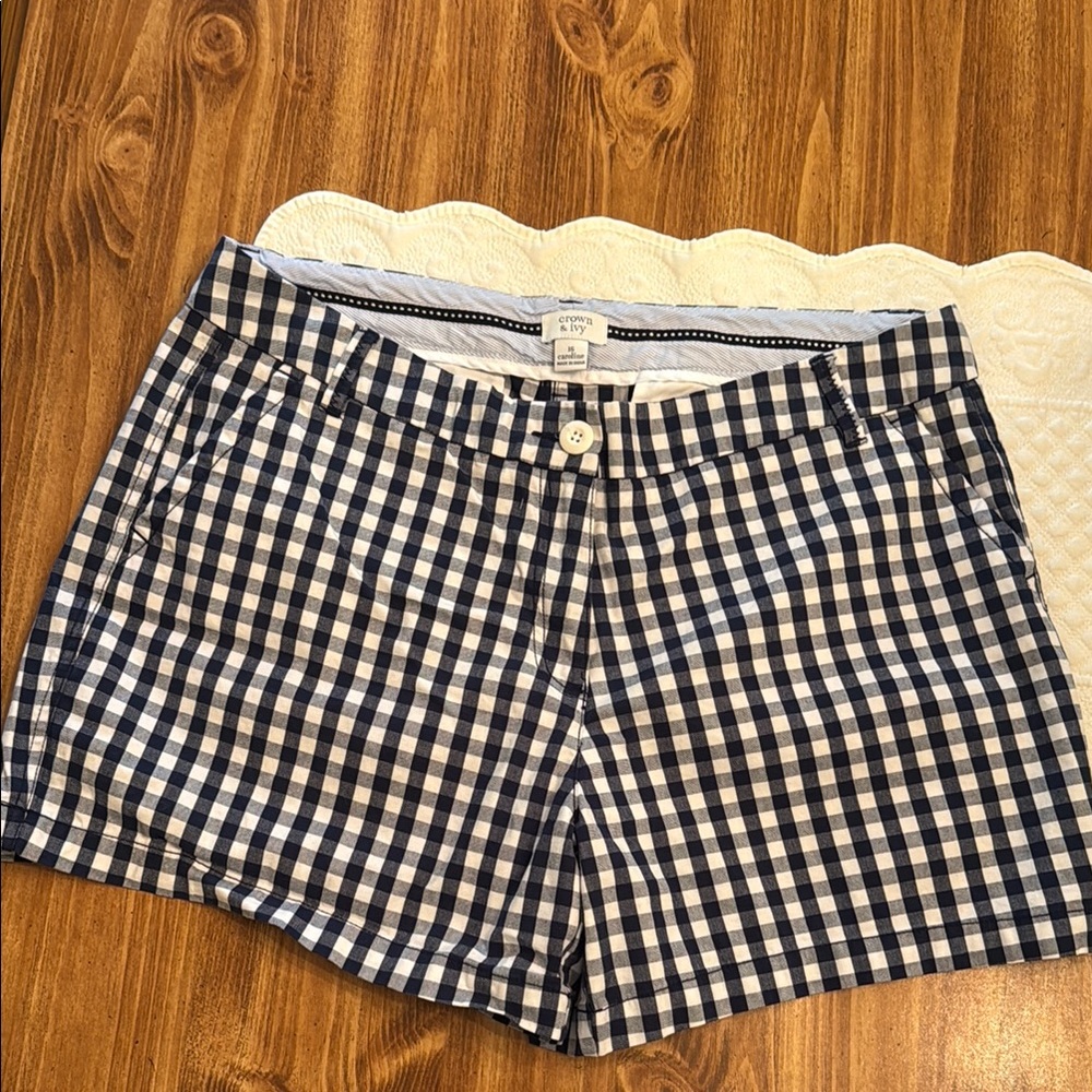 Crown & Ivy Navy Gingham Women's Shorts
